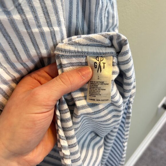 Goodthreads Short Sleeve Button Down Shirt Mens Size Large Slim Fit Stripe White - Picture 5 of 8